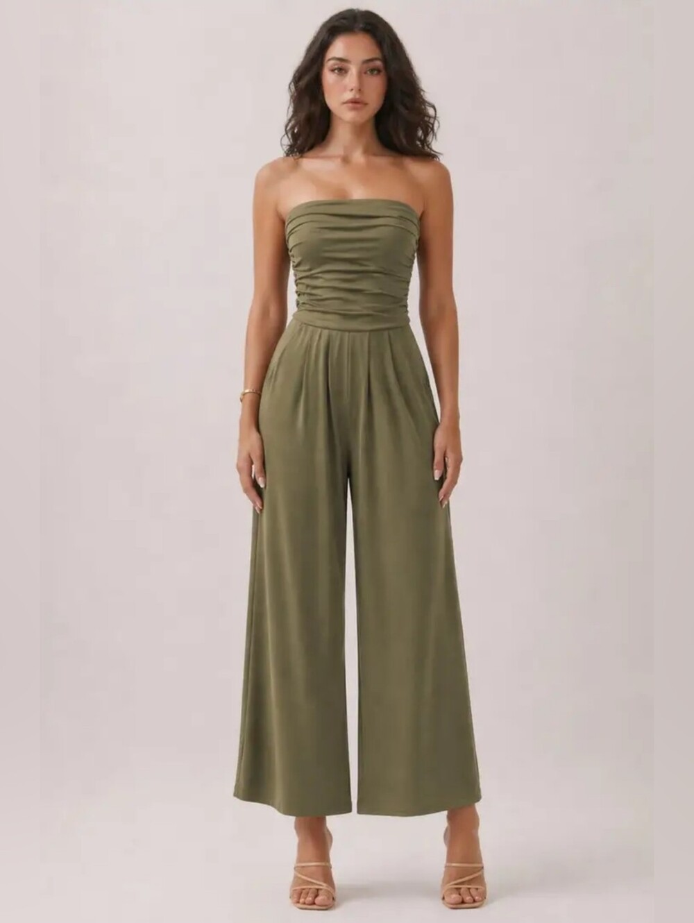 Heart & Hips Olive Strapless Wide-Leg Jumpsuit
